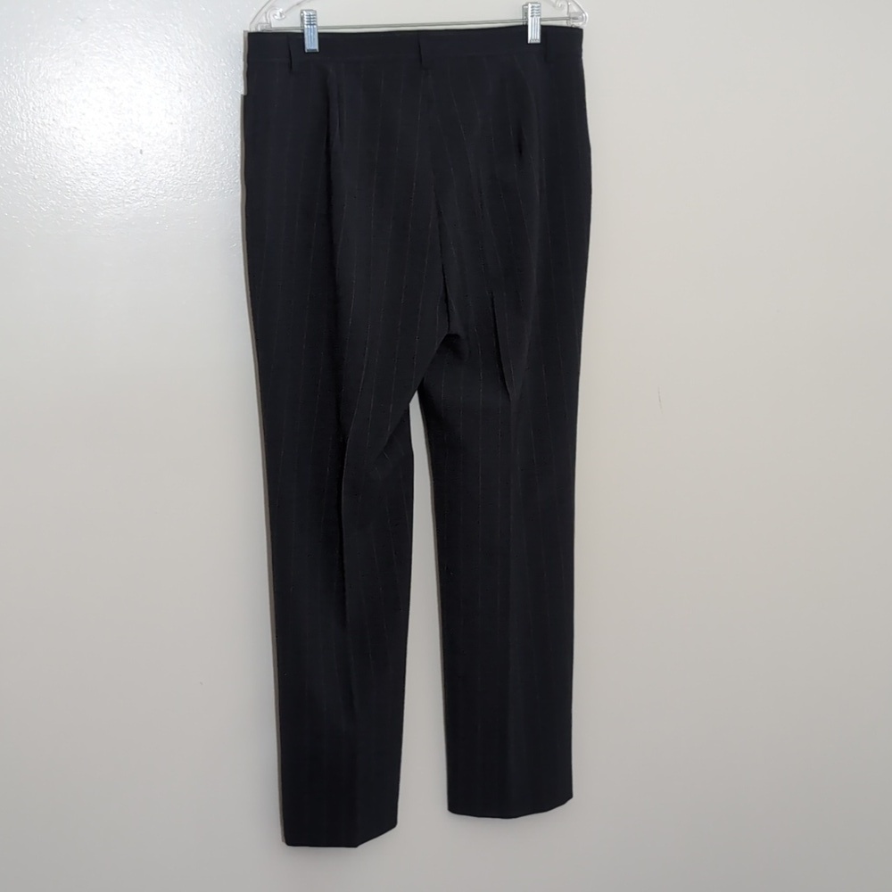 Brax| Grey With Brown Pin Stripe Pants Zippered Front Techno Wool - Picture 5 of 12